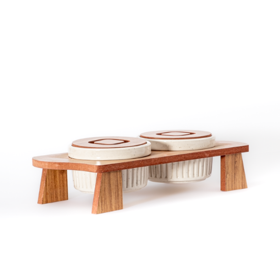 High Quality Double Porcelain Serving Mini Pots with Lids on Wooden Divided Stand.