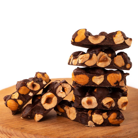 DARK CHOCOLATE BARKS - HAZELNUT-125g