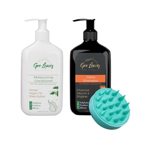 Detox Shampoo + Moisturizing Conditioner +Silicone Scalp Brush Bundle