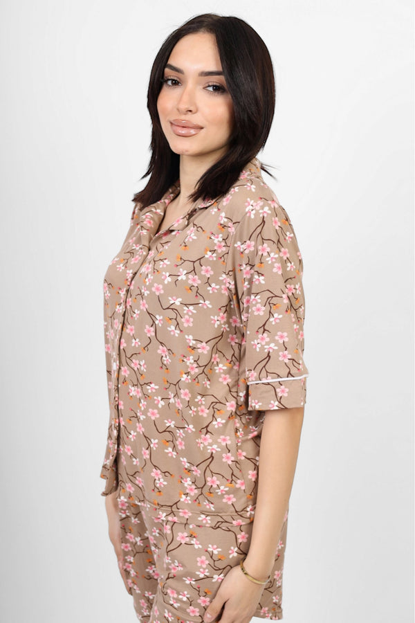 SHORT SLEEVED PAJAMA SET - BEIGE