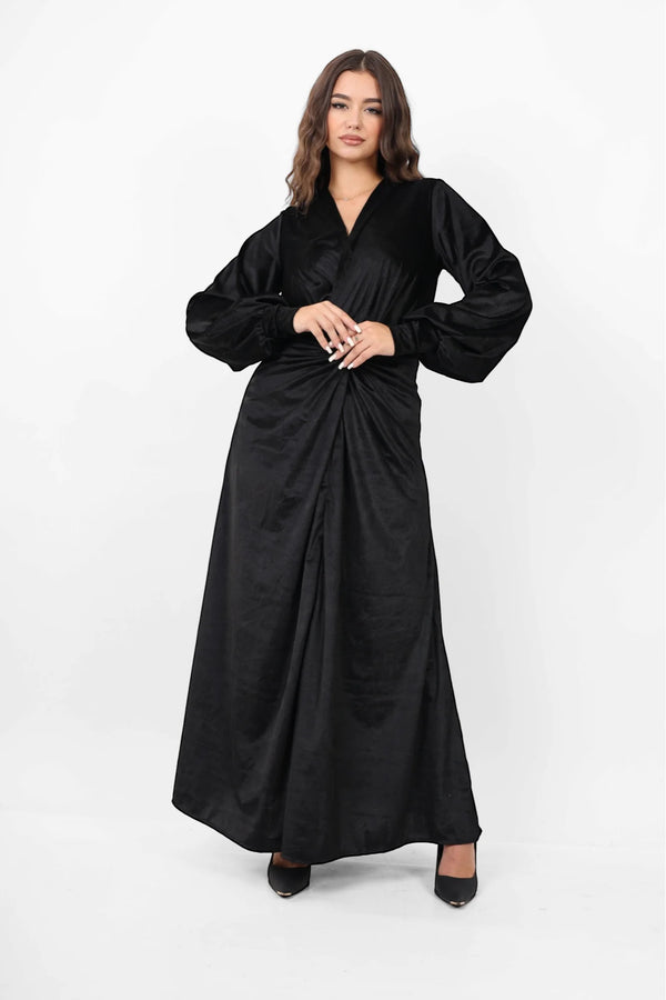 Front Twist Maxi Velvet Dress -Black