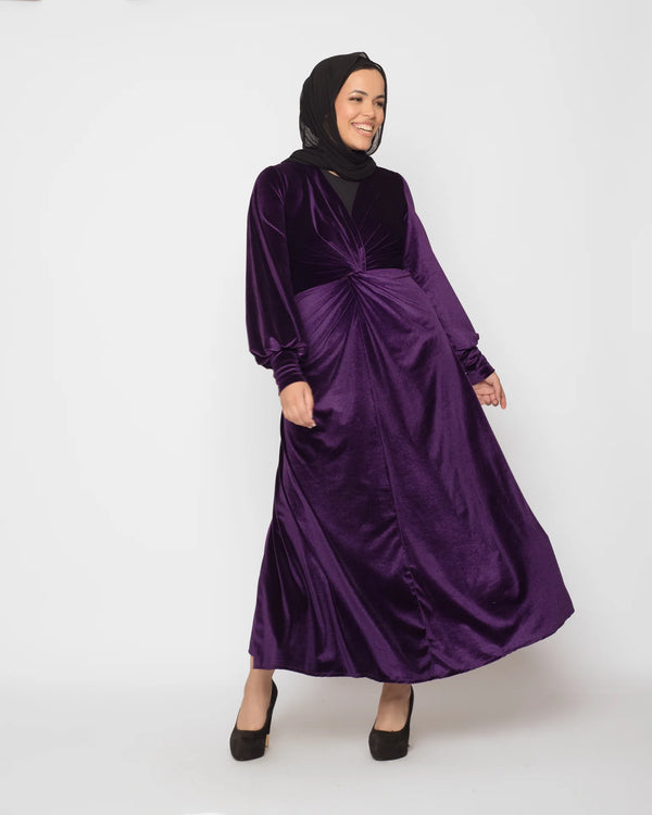 Front Twist Maxi Velvet Dress - Purple