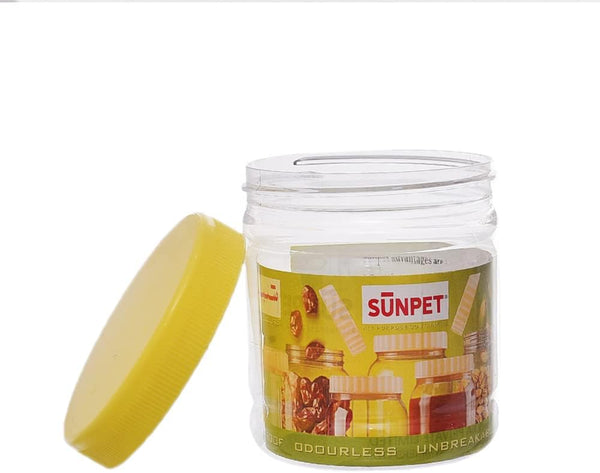 Sunpet round jar 
 100 ml transparent with a yellow lid