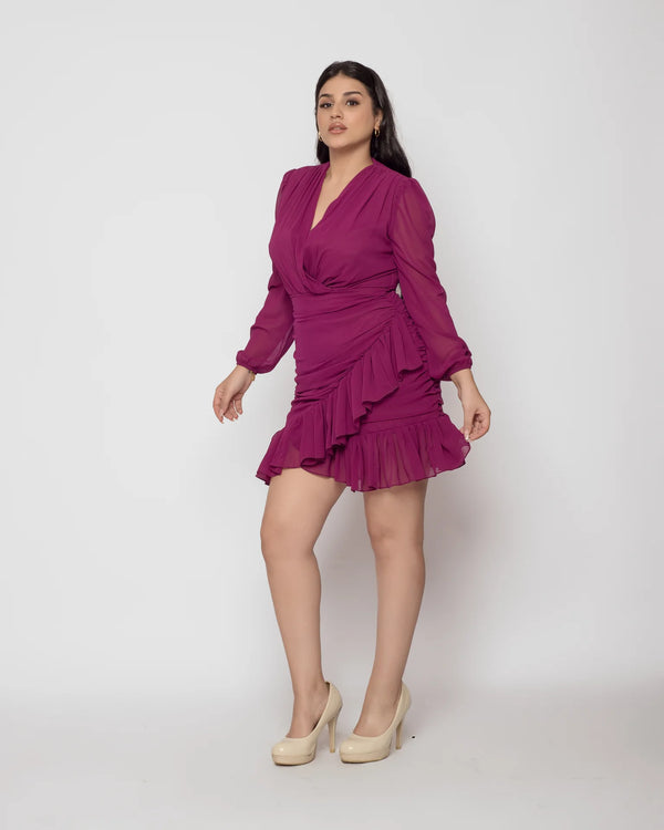 Ruffled Chiffon Dress - Magenta