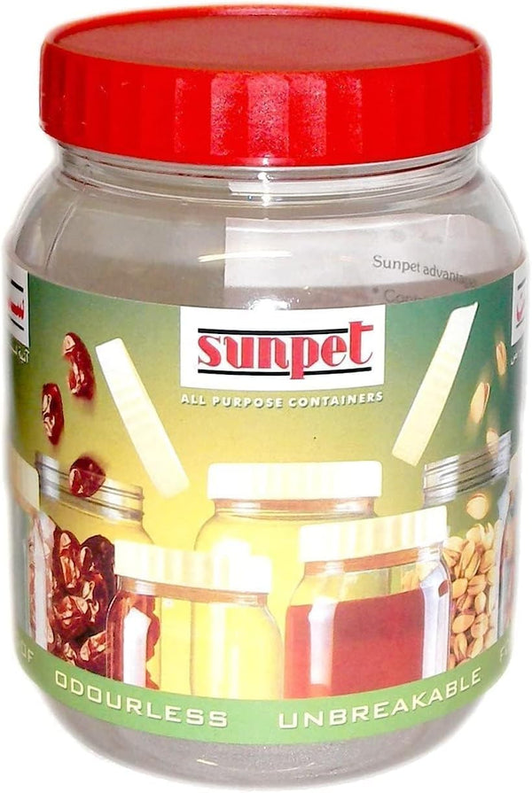 Sunpet round jar 
 1000 ml transparent with a yellow lid