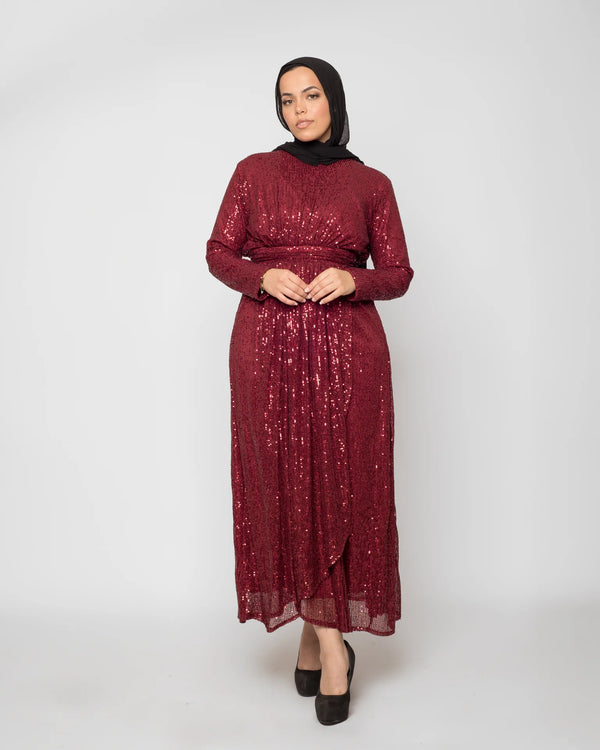 Sequin Soiree Dress - Maroon