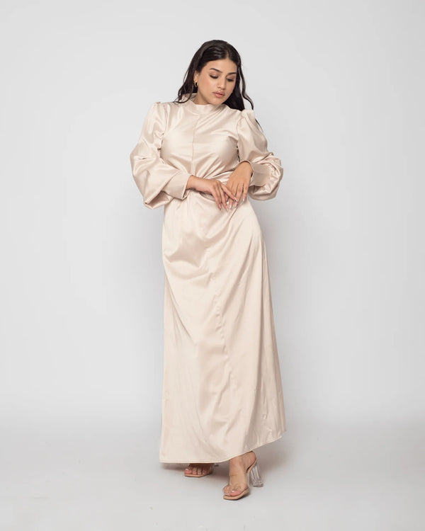 Front Twist Satin Dress - Beige