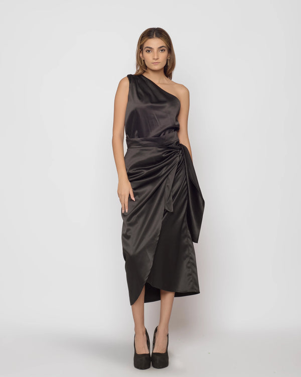 The Royal 2 piece Chiffon Satin wrap dress - Black