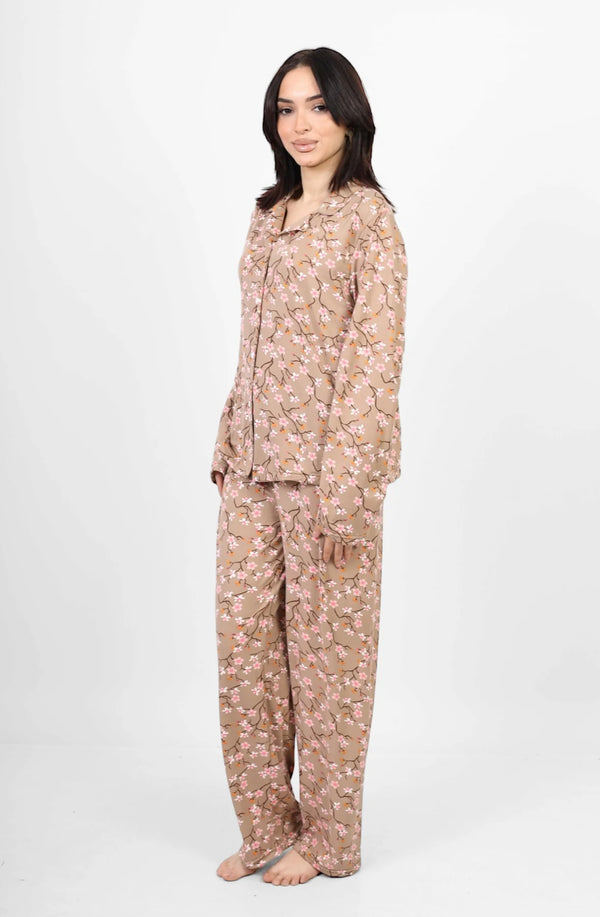 LONG SLEEVED CLASSIC PJS - BEIGE