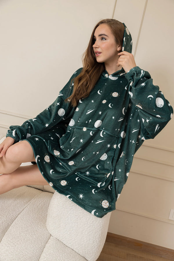 Moonlit Serenity Hoodie Blanket - Stars