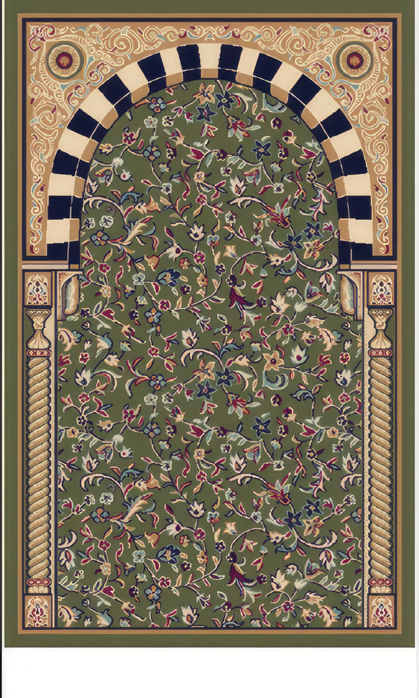 Luxury Velvet Prayer Mat "El-Rawda" in Dark Green