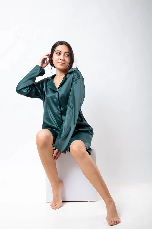 The Royal Shirt Dress - Emerald Green