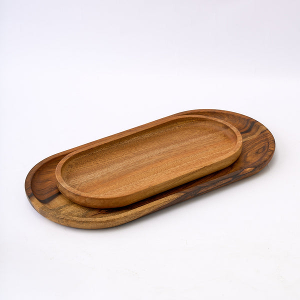 Semi "Oval" - Set Of 2 Wooden Trays