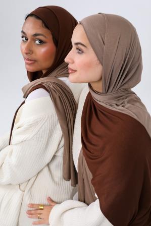 Two-Tone Jersey Hijab - Chocolate & café