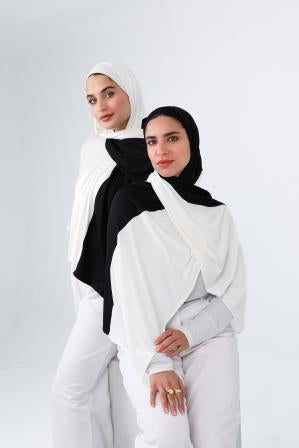 Two-Tone Jersey Hijab - Black & ivory