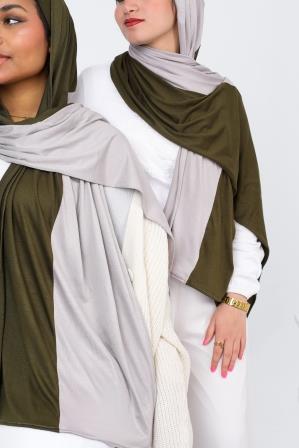 Two-Tone Jersey HijabOlive & light grey