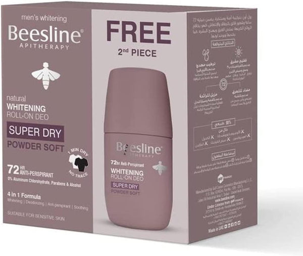 Beesline Natural Whitening Deodorant Super Dry Powder Soft Roll On 50 Ml 1+1