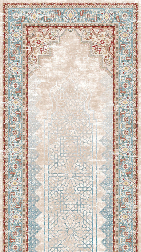 Luxury Velvet Prayer Mat "Persian" in Turquoise & Orange