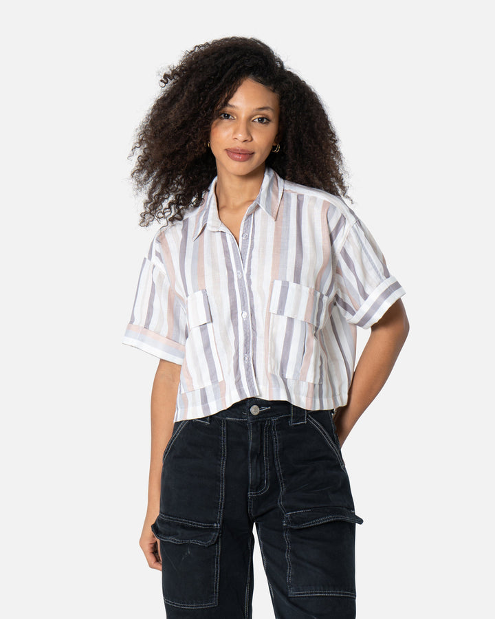 Beige Streak - Cropped Shirt Cropped Shirt TheMakeovr 