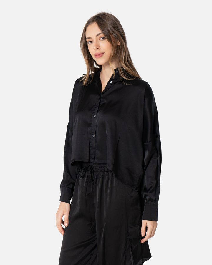 Black - Plain Satin Shirt TheMakeovr 