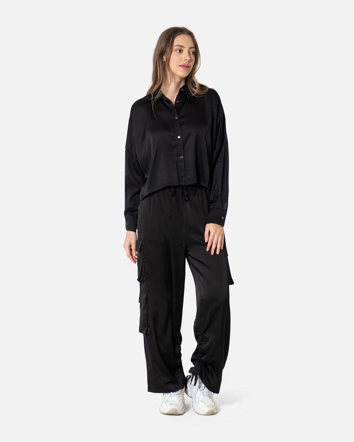 Black - Plain Satin Shirt TheMakeovr 