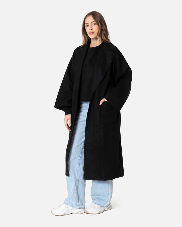 Black - Wool Blend Coat Coat TheMakeovr 