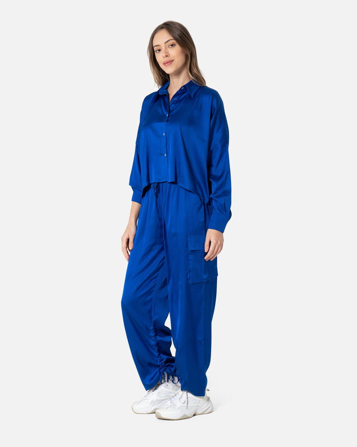 Blue - Satin Cargo Pants TheMakeovr 