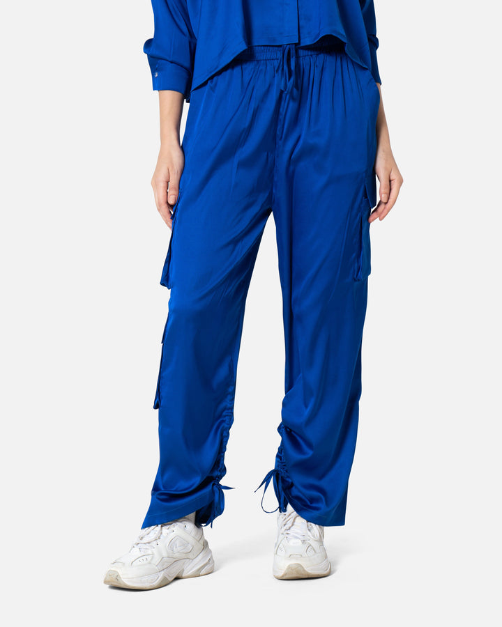 Blue - Satin Cargo Pants TheMakeovr 