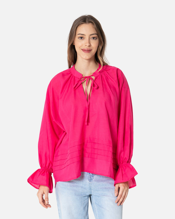 Fuchsia - Ruffle Sleeve Blouse Blouse TheMakeovr 