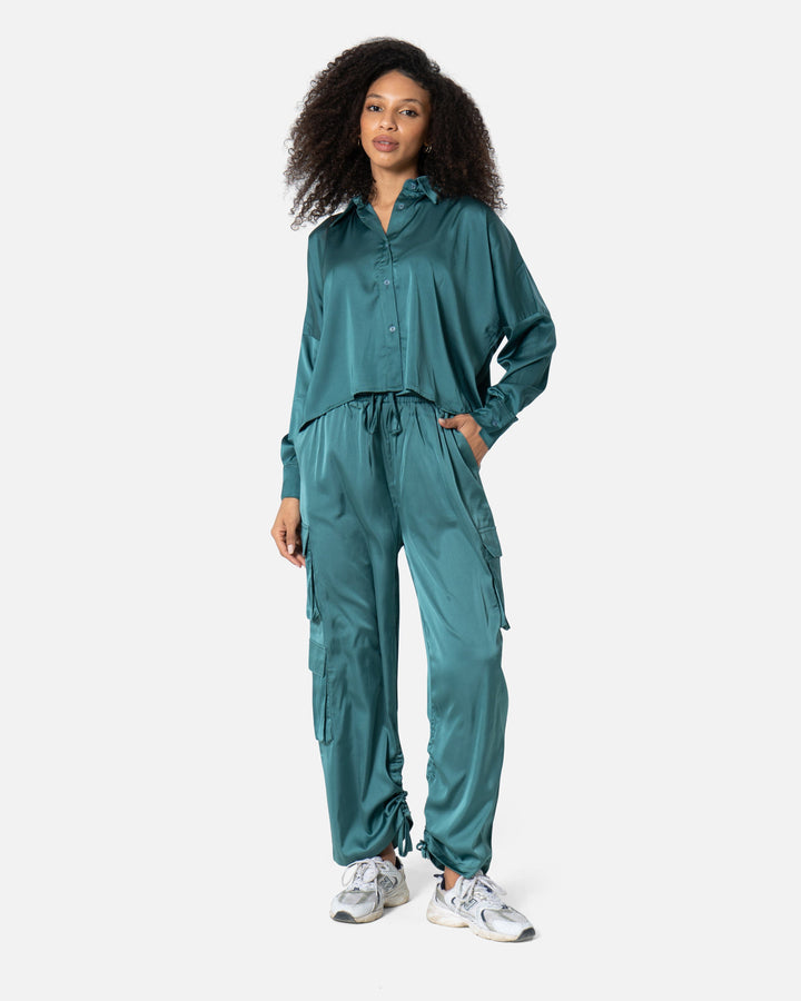 Green - Satin Cargo Pants TheMakeovr 