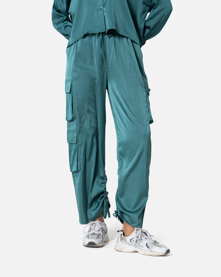 Green - Satin Cargo Pants TheMakeovr 