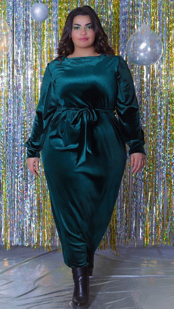 Velvet Green Emerald With Side Belt Dress