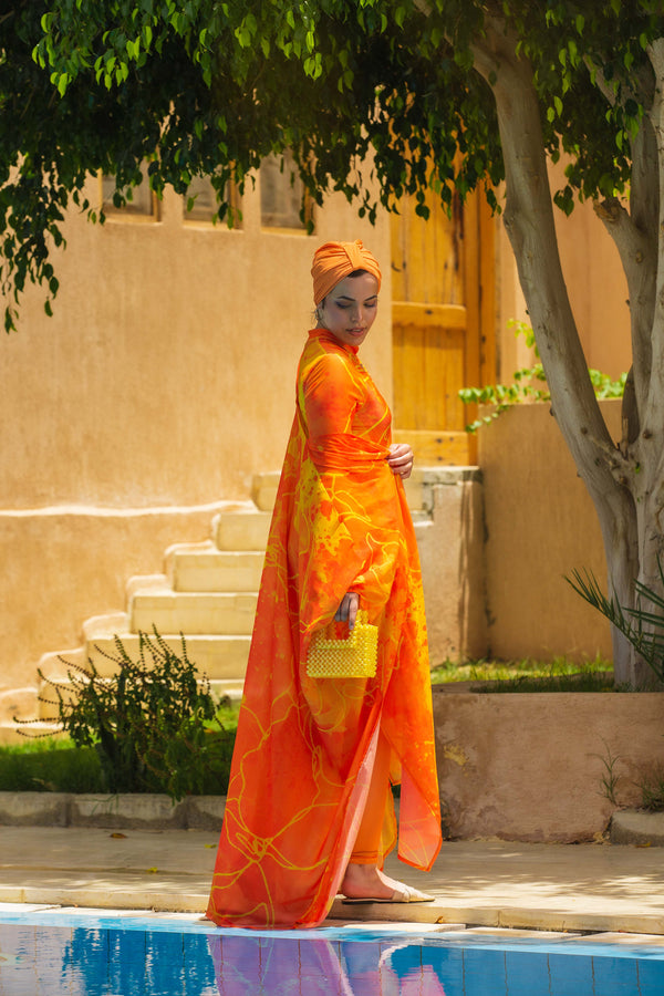 ORANGE SPLASH CHIFFON KIMONO