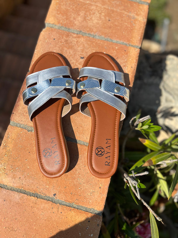 Silver Three Straps Slides