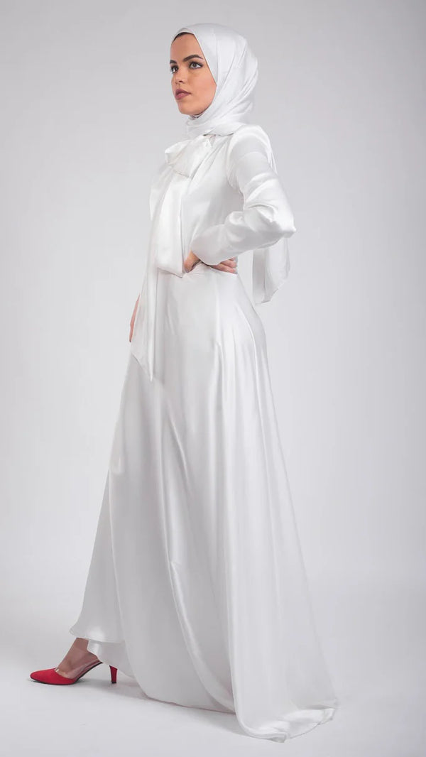 Naomi Chiffon Satin Dress- White