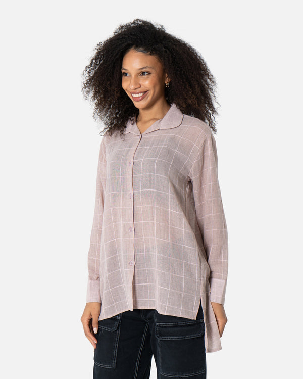 Kashmir Chequered - Linen Oversized Shirt Oversized Long Sleeve Shirt TheMakeovr 